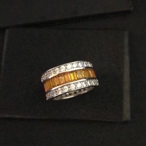 White gold diamond and citrine cigar band ring